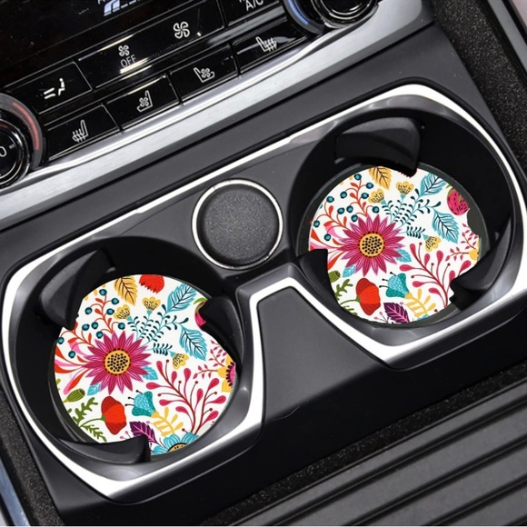 🆕 Floral Design Absorbent Car Coasters 2 Pack, Auto Coasters for Cup Holders 🆕 - Picture 5 of 7